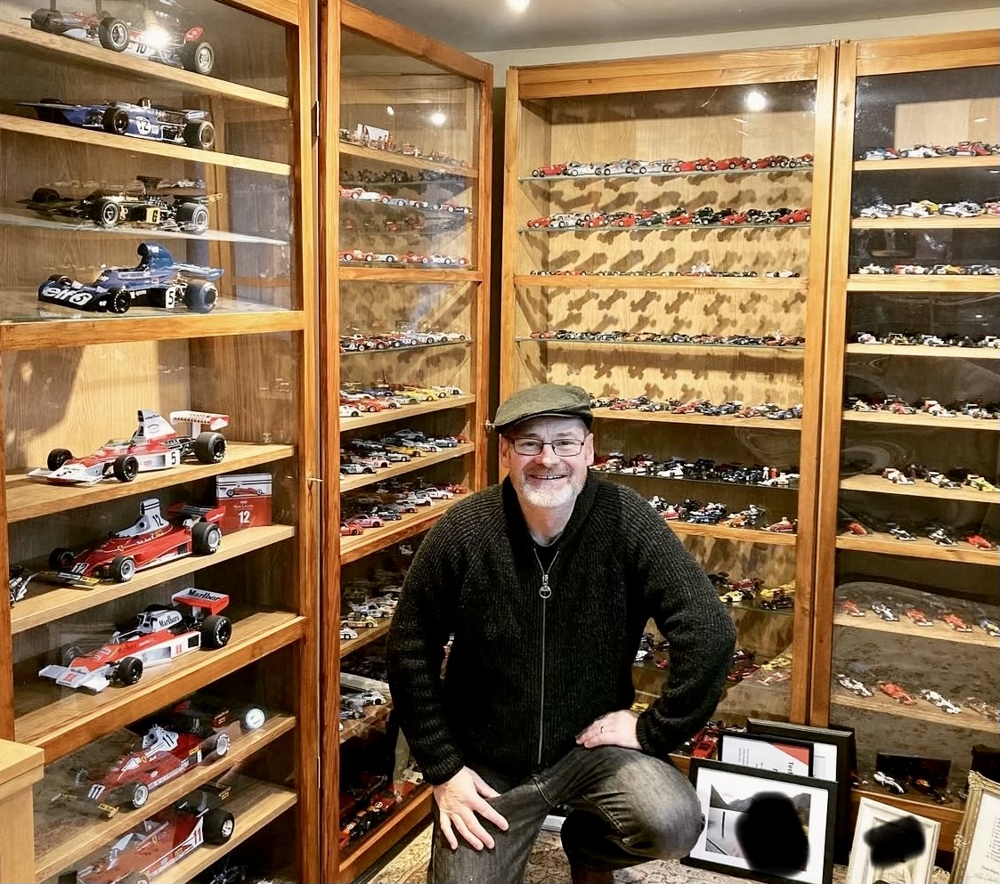 Nick Parton with his collections of F1 Models - Partons Pitstop